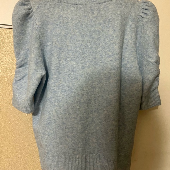 White House Black Market Sky Blue Knit Top SzS Winter Light Academia Classic - Picture 4 of 7